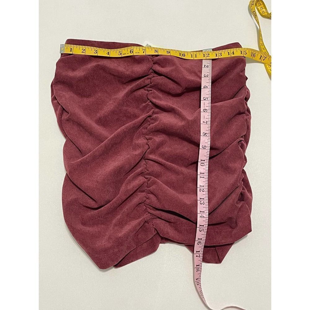Zara Draped Corduroy Ruched Mini Skirt Dusty Burgundy Red Women’s Size Large - Picture 4 of 9